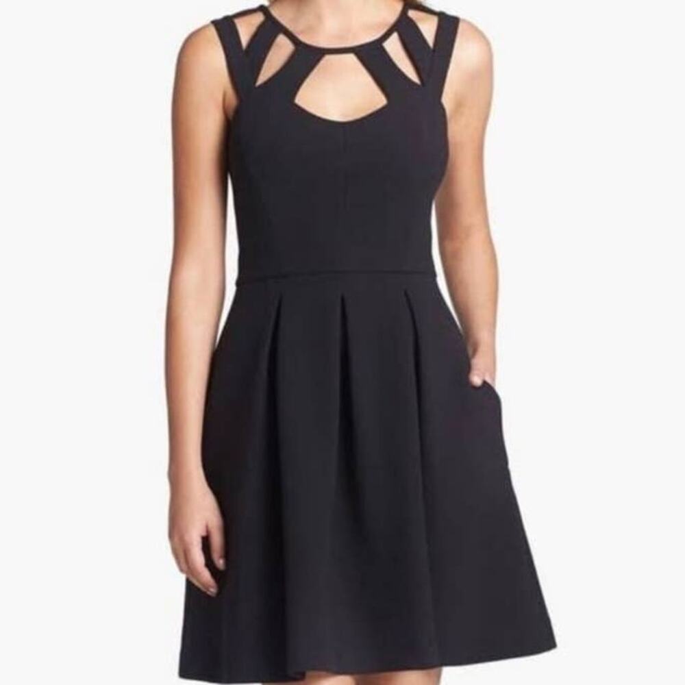 Betsey Johnson Textured Mini Dress Sleeveless Cutout Solid Black Size 6